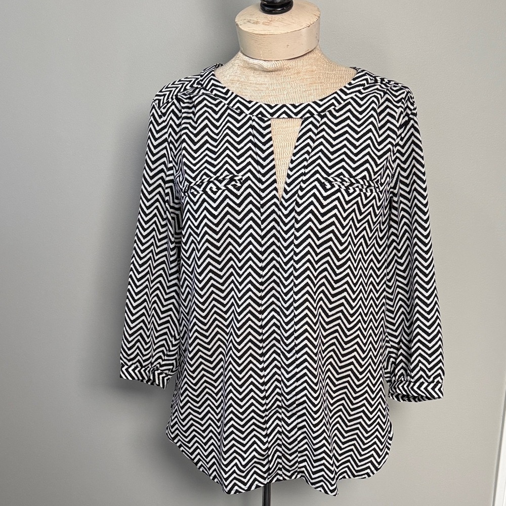 French Connection Zigzag Black and White Blouse